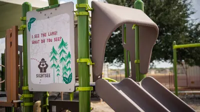 nature theme playground with slide