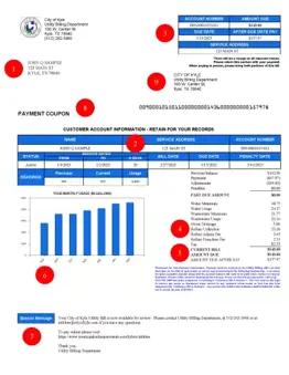 Copy of a Utility Bill identifying the different areas